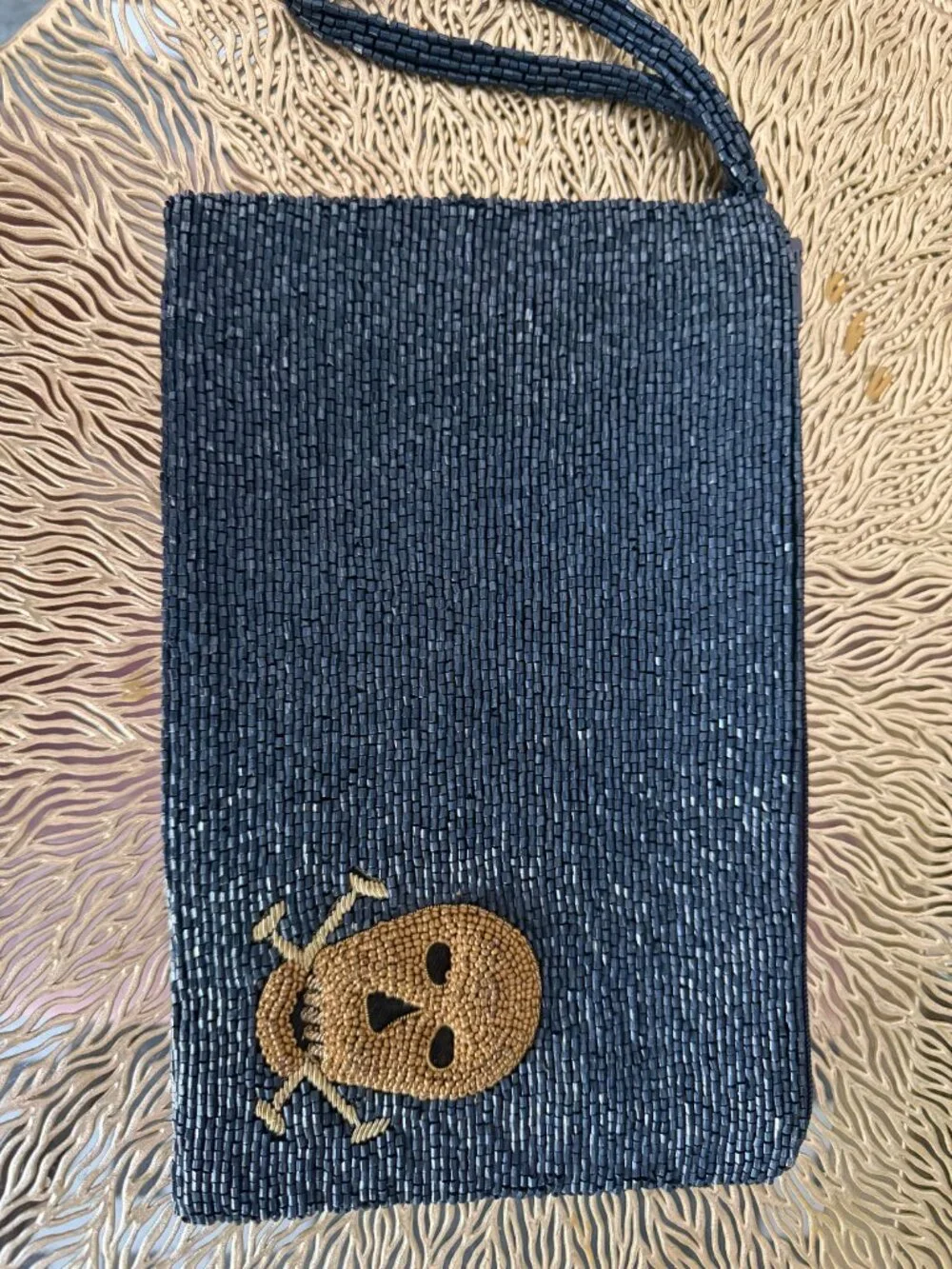 Navy and Gold Skull Moyna Women's Beaded Evening Clutch Bag, Brand New!